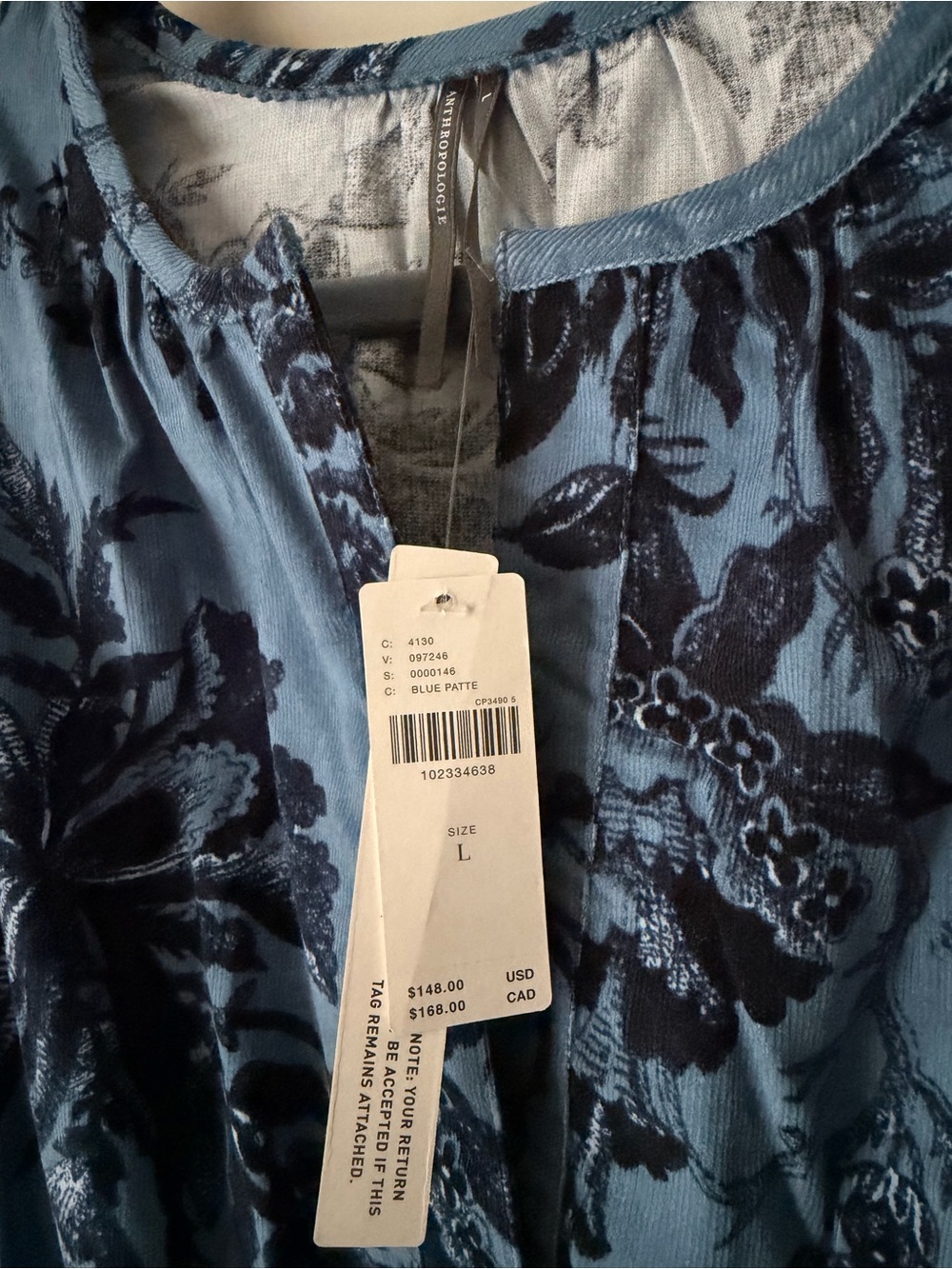NWT Anthropologie Somerset Blue Floral Mini Dress Size Large - Picture 4 of 11